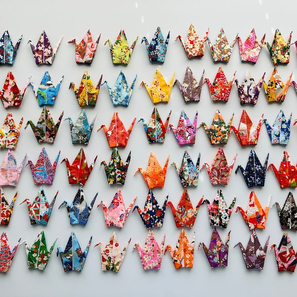 100 Large Japanese Chiyogami Yuzen Paper origami cranes multiple patterns
