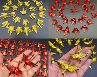 100 Japanese origami paper crane shiny foil metallic paper in red and golden color