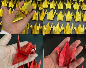 50 Japanese large metallic shiny golden origami cranes(red available)
