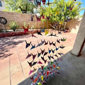 Strings of Large multiple patterns Japanese origami cranes