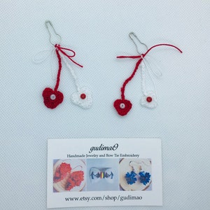 Crochet heart  Martisor/ Martisoare/ Babamarta / Martenitsa ethnic symbol of sprin. Handmade by gudimaO