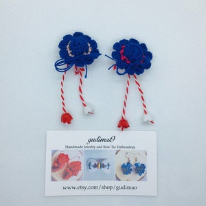 Crochet blue hats brooch Martisor/ Martisoare/ Babamarta / Martenitsa ethnic symbol of sprin. Handmade by gudimaO
