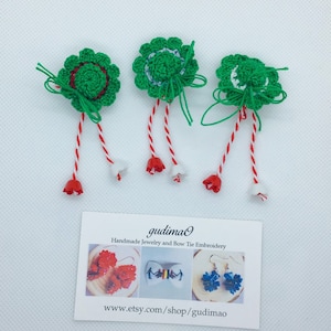 Red Crochet hats brooch Martisor/ Martisoare/ Babamarta / Martenitsa ethnic symbol of sprin. Handmade by gudimaO