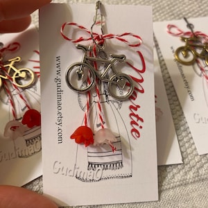Bicycle Martisor/ Martisoare/ Babamarta / Martenitsa ethnic symbol of spring. Handmade by gudimaO
