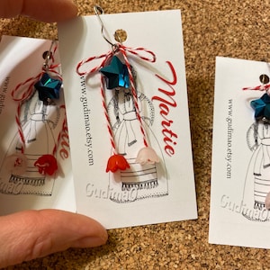 Blue stars glass Martisor/ Martisoare/ Babamarta / Martenitsa ethnic symbol of spring. Handmade by gudimaO