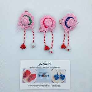 Pink crochet hats brooch Martisor/ Martisoare/ Babamarta / Martenitsa ethnic symbol of sprin. Handmade by gudimaO