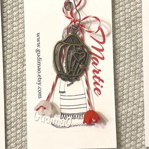 Lady Martisor/ Bird cage Martisor / Martisoare/ Babamarta / Martenitsa ethnic symbol of spring. Handmade by gudimaO