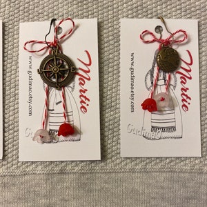 Compas / Globe Martisor/ Martisoare/ Babamarta / Martenitsa ethnic symbol of spring. Handmade by gudimaO