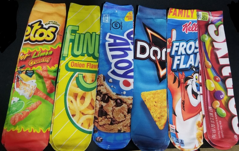 Funny Graphic Long Socks Hot Chips Doritos Skittles image 1