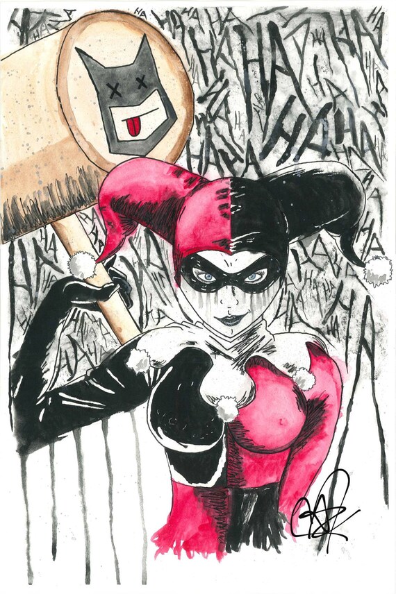 Harley Quinn Art Inspired Watercolor Painting Batman Joker Etsy