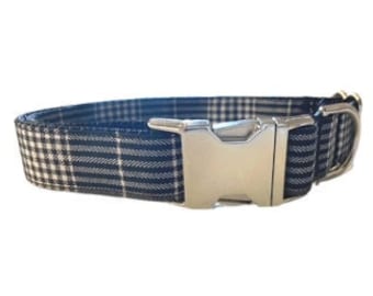 Black And White Plaid, Checkered, Boy Dog Collar, Puppy Collar, Option to Personalize, Engrave, Custom, Fall, Autumn, Cute, Handsome