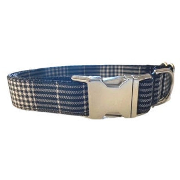 Black And White Plaid, Checkered, Boy Dog Collar, Puppy Collar, Option to Personalize, Engrave, Custom, Fall, Autumn, Cute, Handsome