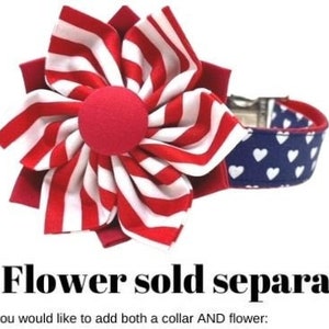 Red, White, Blue, Patriotic, 4th Of July, Polka Dot, Dog Collar, Girl, Cute, Personalized, Engraved, Custom, Puppy, + Optional Flower