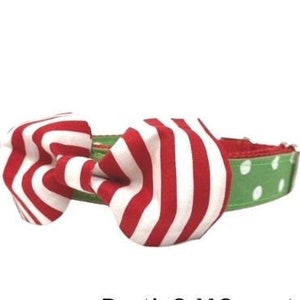 Christmas Grinch Inspired, Polka Dot, Red, Green, Dog Collar, Girl, Cute, Holiday, Personalized, Engraved, Custom, Puppy, With Optional Bow