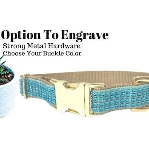 Teal + Gold Rhinestone Girl Dog Collar, Fancy, Sparkle, Bedazzled Puppy Collar, Personalized, Engraved, Custom Designer Dog Collar