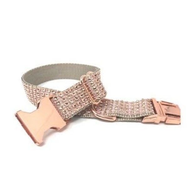 Fancy Rose Gold Rhinestone Designer Girl Dog Collar, Sparkle, Personalize, Bling, Small, Puppy, Large, Custom, Engraved, Wedding, Diamond