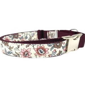 Fall Dog Collar, Personalized, Custom, Buckle Martingale Collar, Girl, Burgundy, Floral, Puppy Collar, Cute, Designer Dog Collar, Engraved