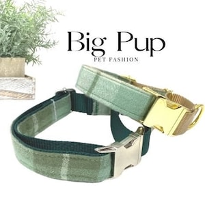 Green Flannel Buckle Martingale Dog Collar, Plaid, Fall, Girl, Boy, Greyhound, Designer, Fabric, Whippet, Puppy, Personalize, Custom, Engrav