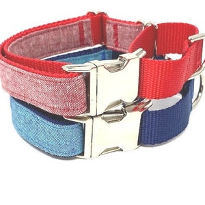 Martingale Dog Collar, With Metal Buckle, Denim Dog Collar, Red, Blue, Silver, Boys, Girls, Personalized, Engraved, Fashion Choker Collar