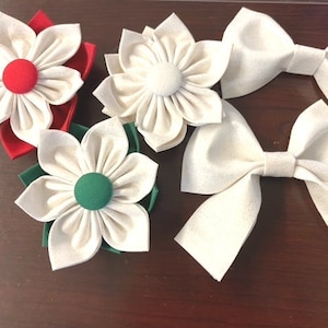 White Glitter Christmas Or Wedding Pet Collar Flower, Dog Bow, Bowtie, Girly Bow, Sparkly, Xmas, Christmas, Holiday, Seasonal, Candy Cane