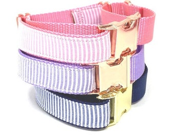 Cute, Custom, Buckle Martingale Dog Collar, Purple, Stripe, Seersucker, Girl, Big Pup Pet Fashion, Designer, Puppy, Greyhound, Whippet,