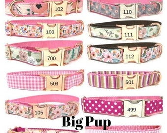 Personalized, Pink Dog Collar, Rose Gold, Girl, Custom, Personalize, Designer, Engraved, Puppy, Cute, Floral, Gingham, Stripe, Polka Dot