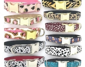 Leopard Dog Collar, Cow, Tiger, Animal Print, Designer, Personalize, Girl Dog Collar, Boy, Cute, Puppy Collar, Small, Large, Engraved Dog