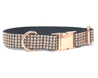 Rose Gold + Black Rhinestone Dog Collar, Girl, Boy, Custom Dog Collar, Personalized, Engraved Dog Collar, Puppy Collar, Small, Large