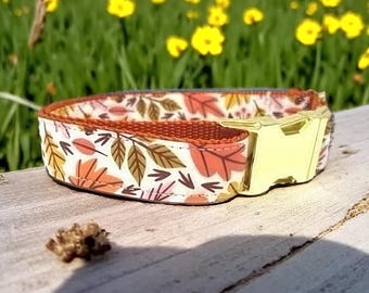 Personalized, Fall, Leaves, Dog Collar, Orange, Green, Gold, Girl, Boy, Engraved, Custom, Cute, Designer Dog Collar, Autumn, Thanksgiving