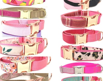Pink, Personalized, Buckle Martingale Dog Collar, Girl, Custom Dog Collar, Designer, Puppy, Greyhound, Whippet, Fruit, Floral, Plaid, Velvet