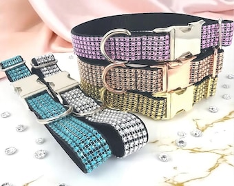 Bling Rhinestone Dog Collar, Diamond, Girl, Boy, Custom, Engraved, Personalized, Sparkle, Fancy, Rose Gold, Pink, Teal, Bedazzled, Puppy