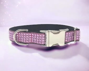 Fancy Girl Dog Collar, Pink + Black, Bling, Wedding, Sparkle Dog Collar, Puppy Collar, Pet Collar, Personalized, Engraved, Custom, Diamond