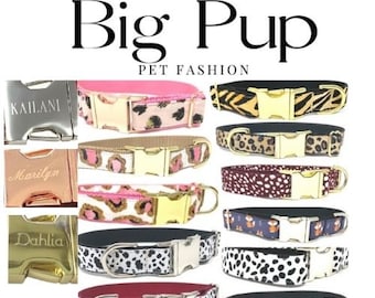 Leopard Dog Collar, Cow, Tiger, Animal Print, Designer, Personalize, Girl Dog Collar, Boy, Cute, Puppy Collar, Small, Large, Engraved Dog