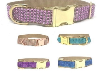 Dog Collar, For Girls, Boys, Fancy, Rhinestone, Glitter, Pink, Rose Gold, Teal, Blue, Purple, Personalized, Engraved, Custom, Gold, Sparkle