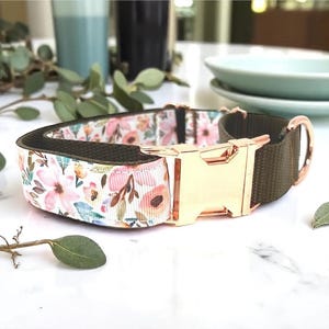Martingale Dog Collar, With Rose Gold Buckle, Girl, Floral Dog Collar, Choker, Pink, Personalized, Engraved, Greyhound, Custom, Puppy