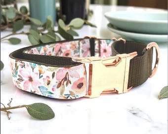 Collar Martingala para Perro, con Hebilla de Oro Rosa, para Niña, con Flores, Gargantilla, Rosa, Personalizado, Grabado, Galgo, Cachorro