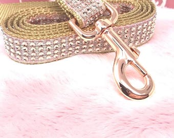 Fancy Rose Gold Rhinestone Blingy, Sparkly Dog Leash, Designer Fashion Dog Leash, Sparkling Dog Leash, Small Dog, Large Dog