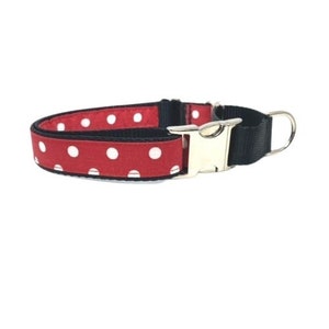 Mickey + Minnie  Mouse Inspired, Buckle Martingale Dog Collar, Red, Black, White, Polka Dot, Girl, Boy, Personalized, Engraved, Custom