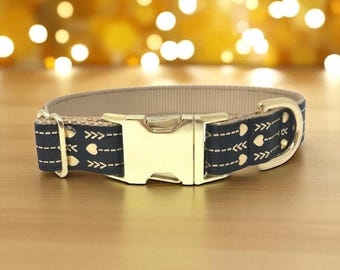 Fancy Gold + Black Hearts + Arrows Dog Collar, Girl Dog Collar, Personalized, Engraved, Custom Dog Collar, Blingy, Sparkly Dog Collar