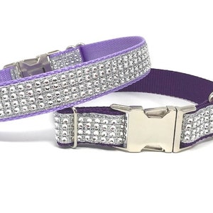 Rhinestone, Glitter, Fancy Dog Collar, Blingy Sparkly Pet Collar, Hot Pink, Purple, Lavender, Collar, Personalized, Engrave, Girls, Female image 5
