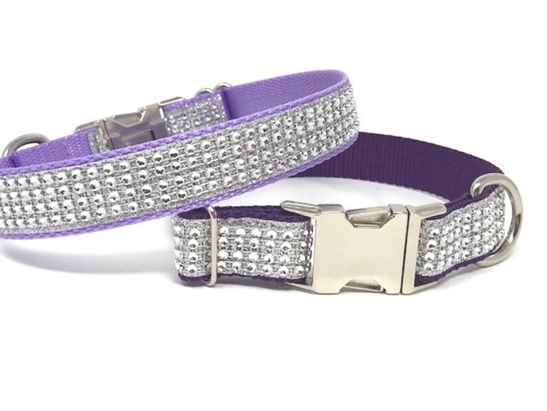 Rhinestone, Glitter, Fancy Dog Collar, Blingy Sparkly Pet Collar, Hot Pink, Purple, Lavender, Collar, Personalized, Engrave, Girls, Female image 5