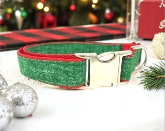 Collar navideño rojo y verde para perro, collar para cachorro, niña, niño, personalizado, grabado, con nombre, con flor, con lazo, bonito
