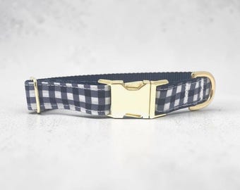 Collier pour chien, garçon, bleu marine + blanc, carreaux, vichy, personnalisé, collier pour chien personnalisé, collier gravé, collier personnalisé, collier pour chiot, chat