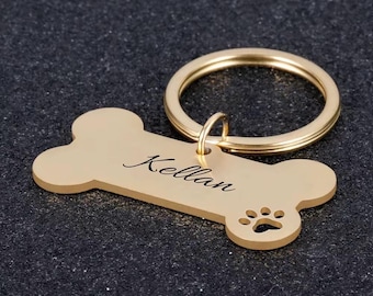 Hundemarke, Hundemarke mit Gravur, Hochwertige Hundemarke, Personalisiertes Logo, Hundemarke in Gold mit Namen, Telefonnummern für Hunde, Hundemarke aus Knochen