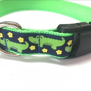 Blue And Green Alligator Print Dog Collar, Cute Dog Collar For Boys, Dog Collar for Girls