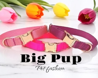 Personalized Pink Girl Dog Collar, Raspberry, Nylon, Rose Gold, Custom, Engraved, Cute, Puppy, Small, Medium, Large, Dog Collar With Name