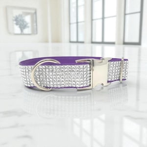 Purple + White Rhinestone + Glitter Dog Collar,  Blingy Sparkling Fancy Dog Collar, Personalized Dog Collar, Customized, Engraved Collar