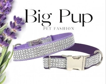 Bling strass hondenhalsband voor meisjes in paars of lavendel, puppyhalsband, schattig, gepersonaliseerd, gegraveerd, custom, designer hondenhalsband, bruiloft