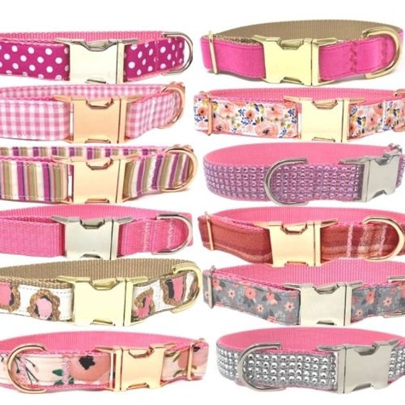 Pink Girl Dog Collar Floral Cute Personalized Engraved Puppy Collar Designer Collar Small Large Leopard Bling Gingham Polka Dot Etsy