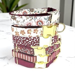 Herbst, Burgund, Hundehalsband Mädchen, Individuell, Floral, Personalisieren, Graviert, Niedlich, Designer, Welpe, Dalmatiner Spot, Klein, Mittel, Groß, Floral